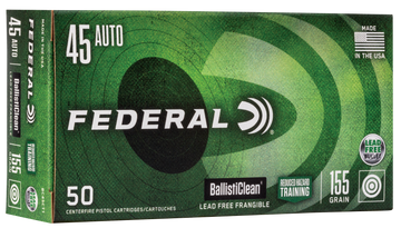 Federal BC45CT1 BallistiClean Reduced Hazard Training 45ACP 155gr Lead Free Frangible 50 Per Box/20 Case