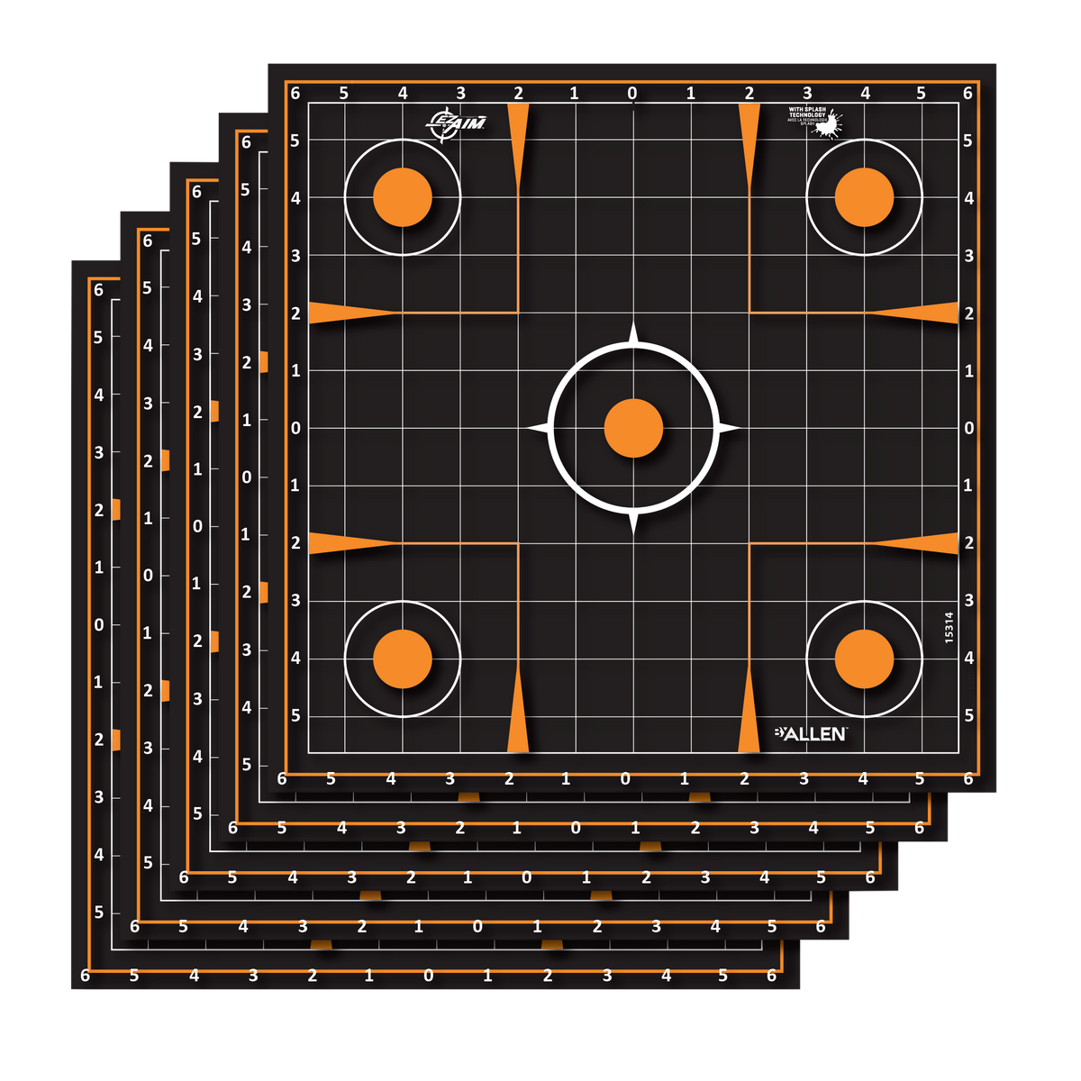 EZ-Aim 15314 Splash Reactive Sight-In Grid Self-Adhesive Paper Target 12" 5-Pack - Black/Orange