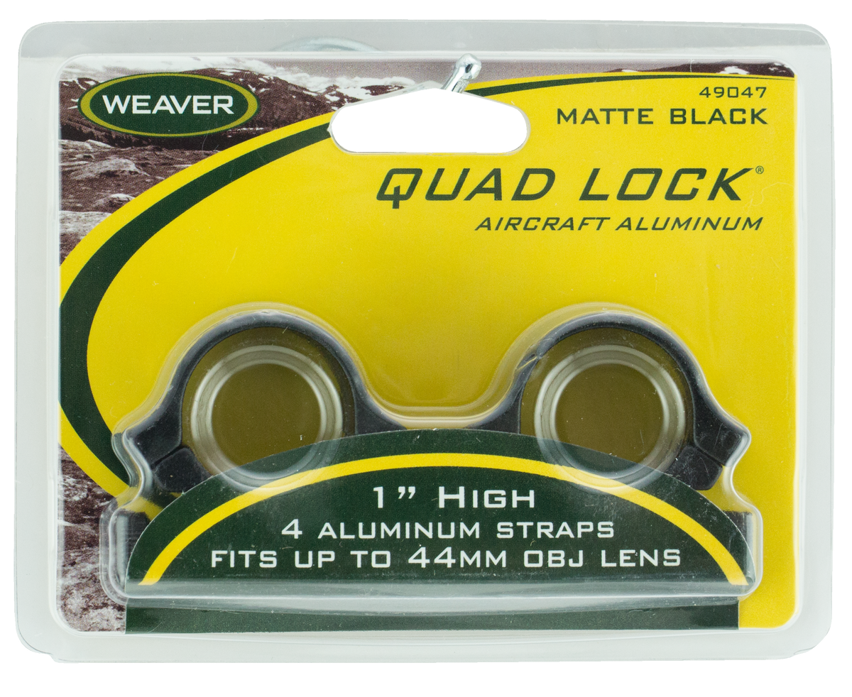 Weaver Mounts Quad Lock Detachable Rings 1" High Matte Black Aluminum - Quick Detach