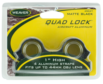 Weaver Mounts Quad Lock Detachable Rings 1" High Matte Black Aluminum - Quick Detach