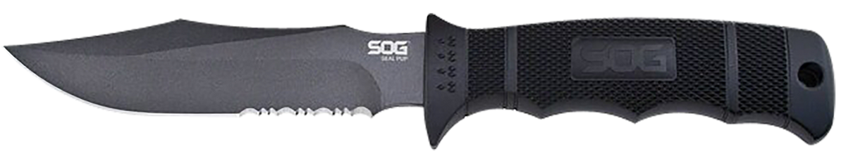 S.O.G Seal Pup 4.75" Fixed Clip Point Part Serrated AUS-8A Powder Coated GRN Handle - Nylon Sheath