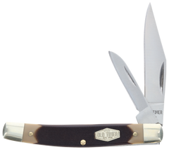 Old Timer Middleman Jack 2.50" Clip/Sheepsfoot Plain Stainless Steel Black/Tan Sawcut Bone Handle