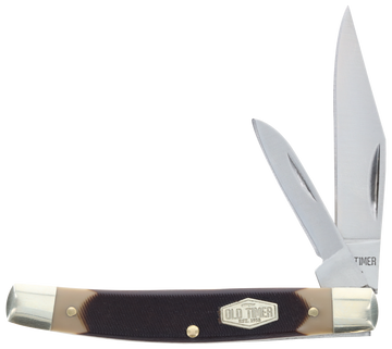 Old Timer Middleman Jack 2.50" Clip/Sheepsfoot Plain Stainless Steel Black/Tan Sawcut Bone Handle