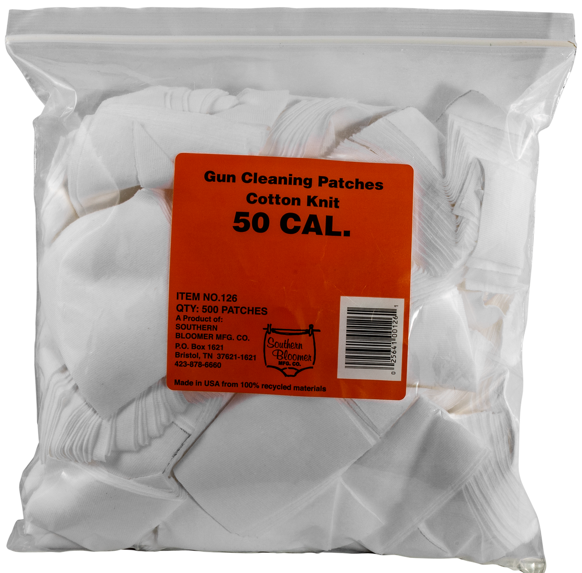 Southern Bloomer 126 Cleaning Patches .50 Cal Cotton 500/Pkg