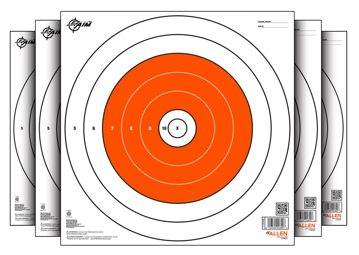 EZ-Aim 15496 Bullseye Paper Hanging Target 12" x 12" White/Orange 12 Pack