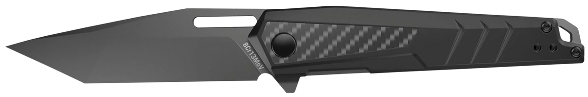Real Avid RAV-6 3.4" Folding Tanto Plain 8Cr13MoV Spring Assist Knife - Black Aluminum/Carbon Fiber Handle