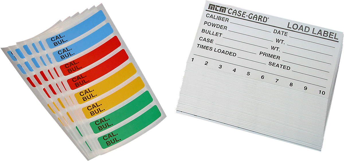 MTM Case-Gard LL1 Universal Reloading Labels 4" x 2-1/8" 50 Load Labels & 48 Color Coded