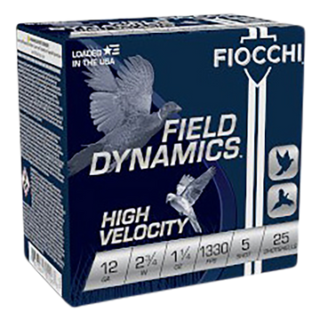 Fiocchi Field Dynamics High Velocity 12 Gauge 2.75" 1-1/4 oz #5 Shot 25 Bx/10 Cs - Box or Case