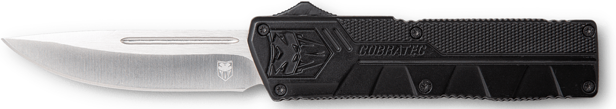 CobraTec Knives Lightweight 3.25" OTF Drop Point Plain D2 Steel Black Aluminum Handle
