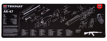 TekMat AK-47 Cleaning Mat 12"x36" Rubber Black/White with Parts Diagram