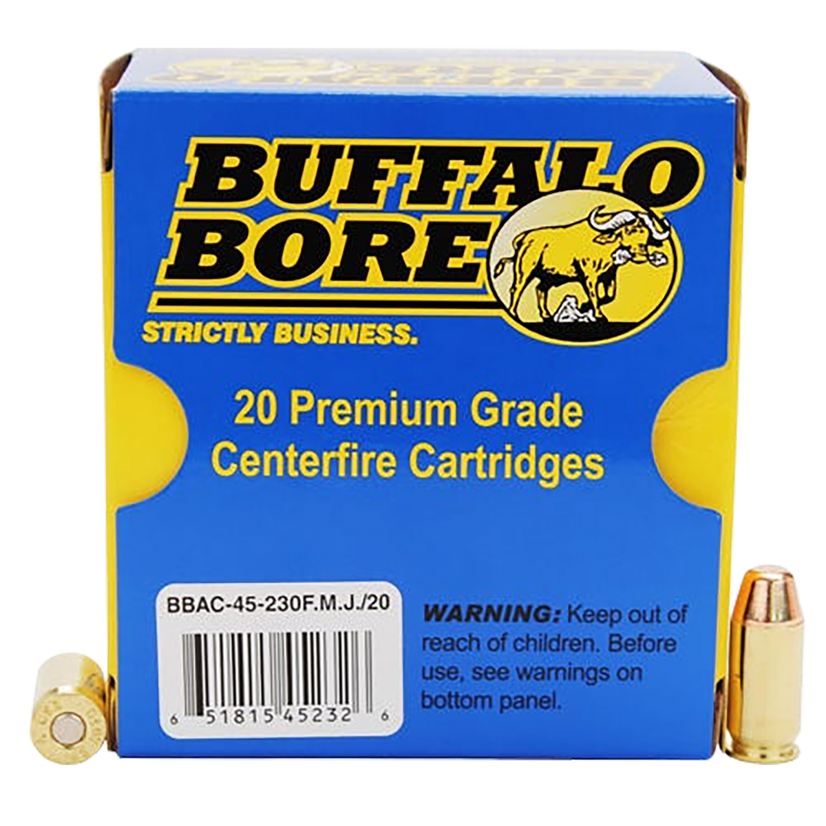 Buffalo Bore Ammunition Strictly Business 45 ACP +P 230gr Full Metal Jacket Flat Nose 20 Rd Box - Box or Case