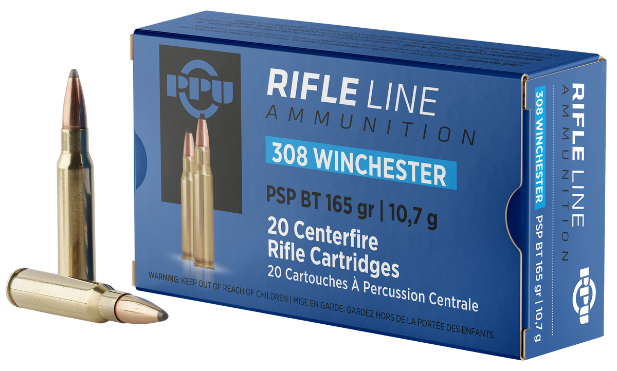PPU Standard Rifle 308 Win 165gr Pointed Soft Point Boat Tail - Box or Case