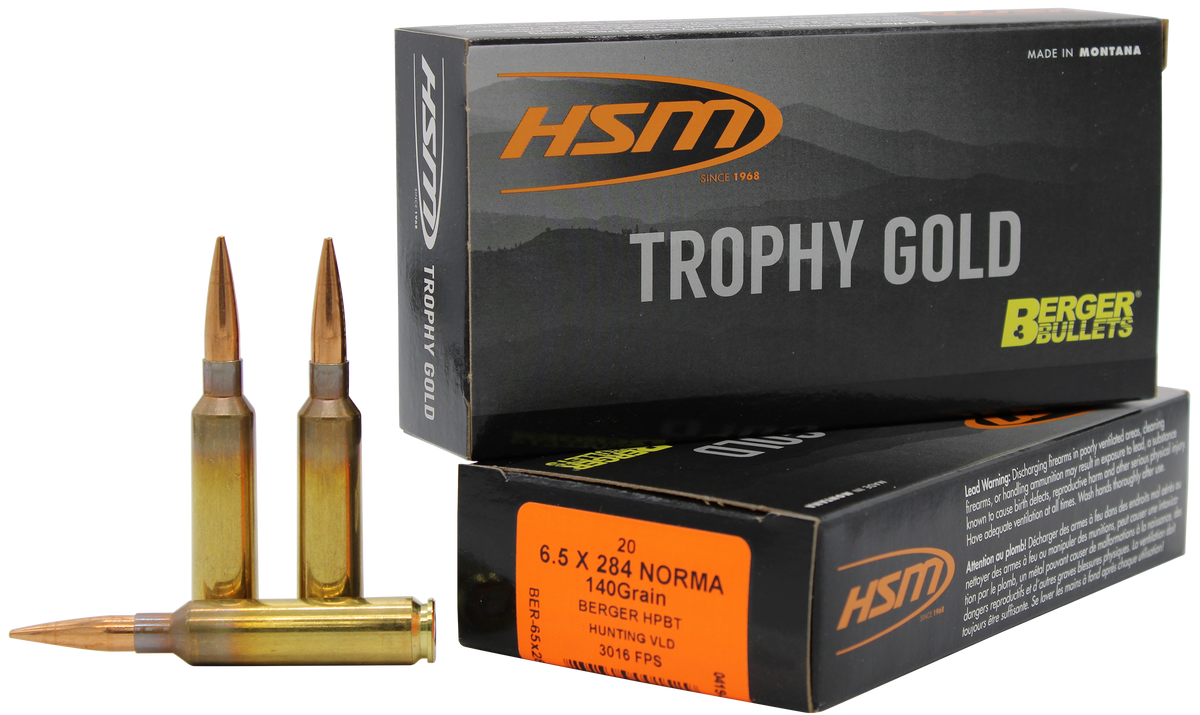 HSM Trophy Gold Extended Range 6.5x284 Norma 140gr Berger Hunting VLD Match 20 Rd - Box or Case