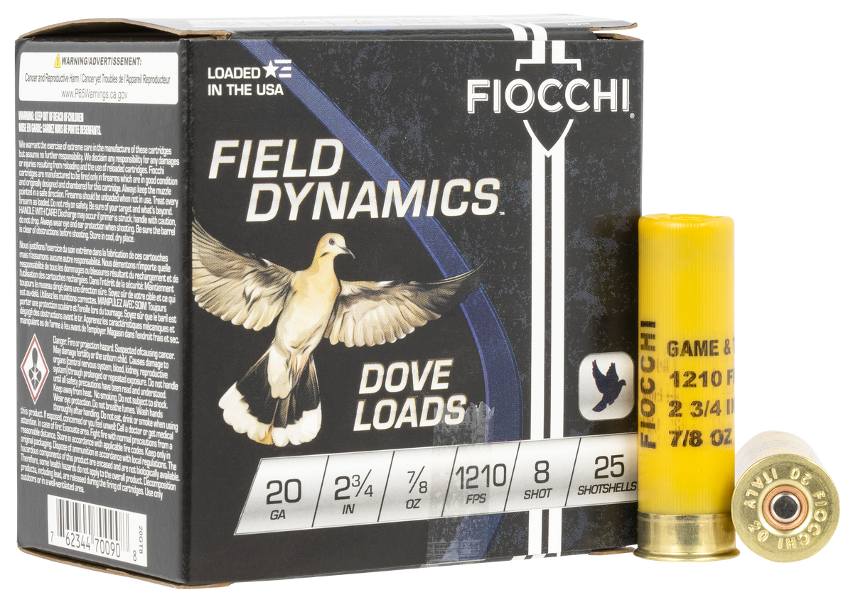 Fiocchi Field Dynamics Dove & Quail 20 Gauge 2.75" 7/8 oz #8 Shot - Box or Case