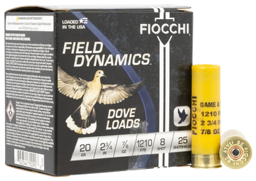 Fiocchi Field Dynamics Dove & Quail 20 Gauge 2.75" 7/8 oz #8 Shot - Box or Case