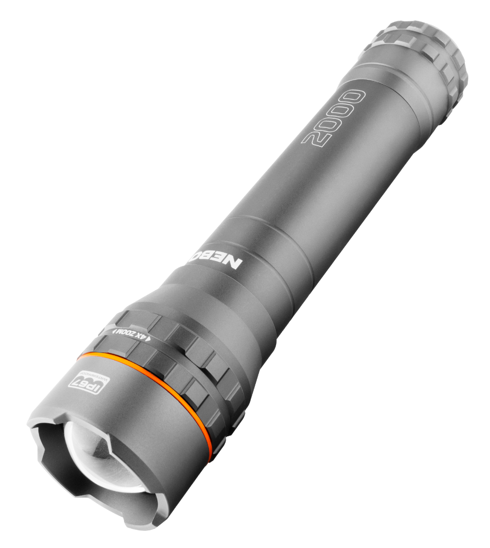NEBO Newton 2500 LED Flashlight - 9x AA Alkaline Batteries - Black/Gray Aluminum