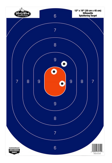 Birchwood Casey Dirty Bird 12" x 18" Silhouette Splatter Hanging Tagboard Pistol Target 50/Pack - Blue/Orange