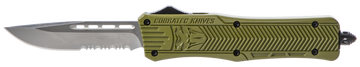 CobraTec Knives CTK-1 Medium 3" OTF Drop Point Part Serrated D2 Steel OD Green Aluminum Handle