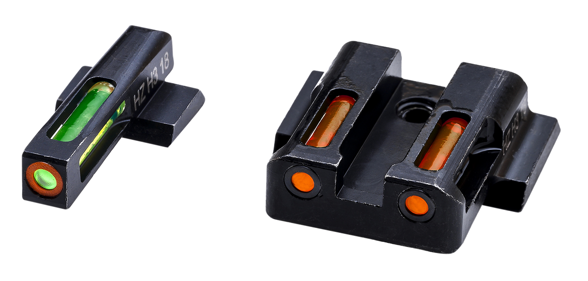 Hiviz LiteWave H3 Sight Set for S&W Shield Green Tritium Orange Outline Front / Orange Fiber Optic Rear