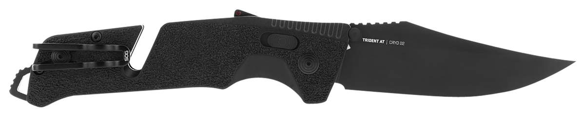 S.O.G Trident AT 3.70" Folding Clip Point Plain Black TiNi Cryo D2 Steel Blackout GRN Handle