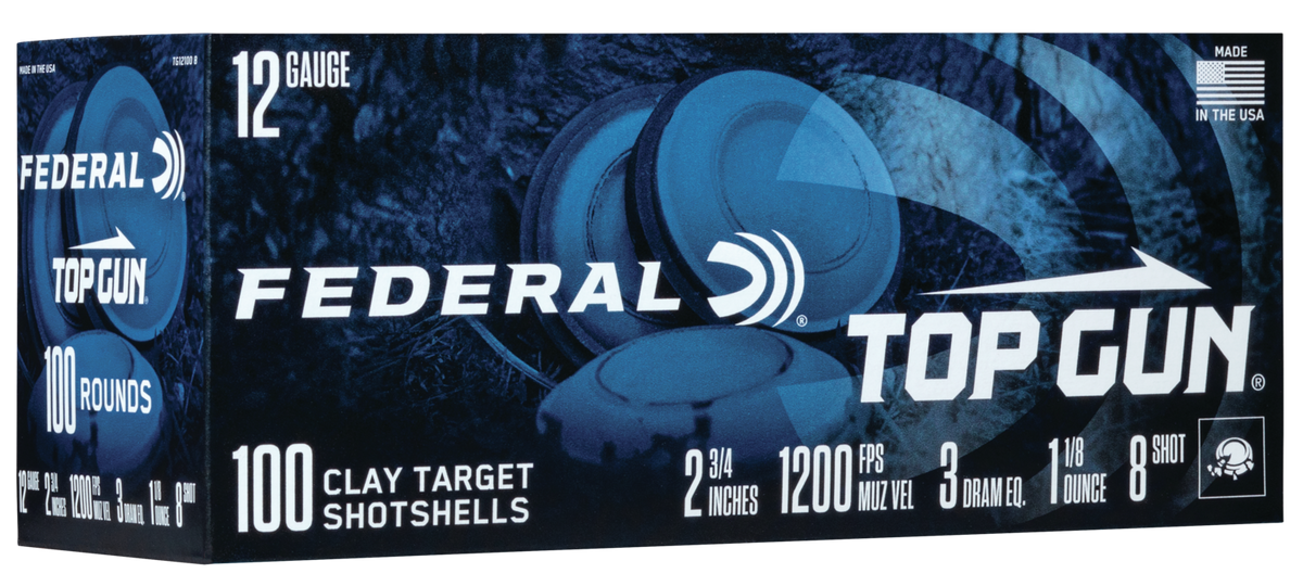 Federal Top Gun 12 Gauge 2.75" 1-1/8 oz #8 Shot 100 Rd - Box or Case