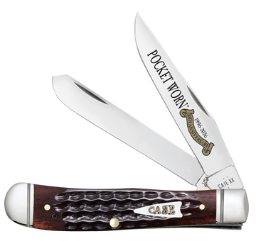 Case 55231 Pocket Worn Mini Trapper 2.75" Clip Point & Spey Plain Mirror Polished Tru-Sharp SS - Corn Cob Jigged Mahogany Bone Handle