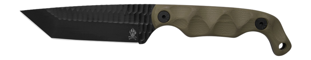 Stroup Knives Bravo 5 Tanto 3.5" Fixed Blade 1095 Carbon Steel Black Cerakote - OD Green G10 Handle