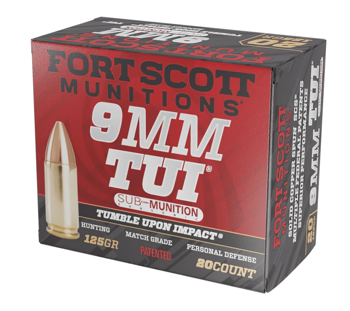 Fort Scott Munitions Tumble Upon Impact (TUI) 9mm Luger 125 gr Solid Copper Spun Subsonic - Box or Case