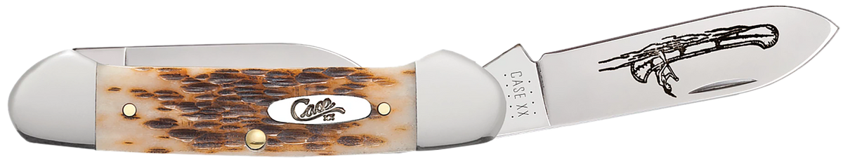 Case Canoe 2.60"/1.97" Folding Knife Spear/Pen Plain Edge Chrome Vanadium Amber Bone