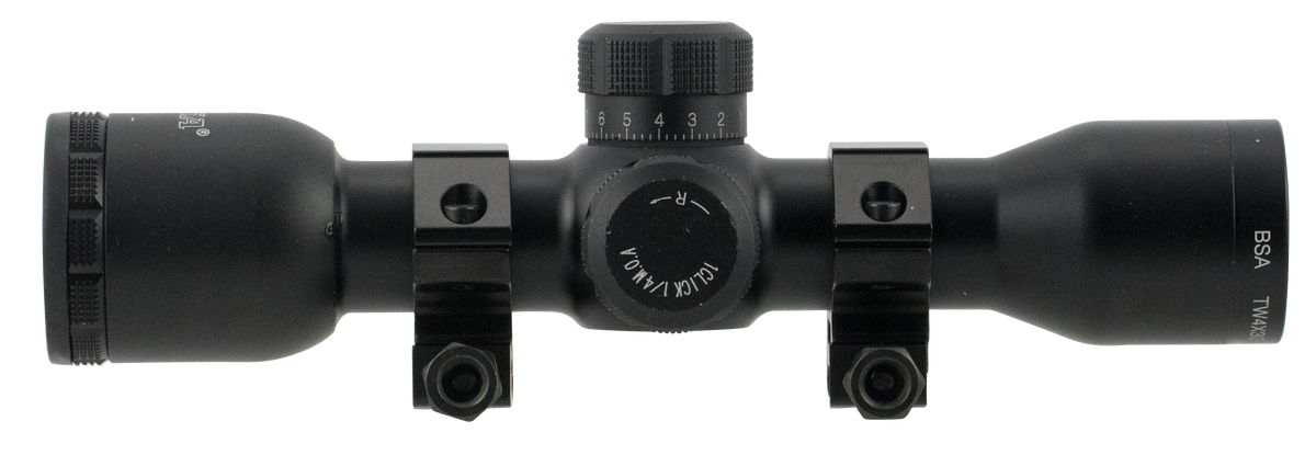 BSA TW4X30 Tactical Weapon 4x30mm 1in Tube Mil-Dot Rifle Scope - AR/SKS Mounts - Matte Black