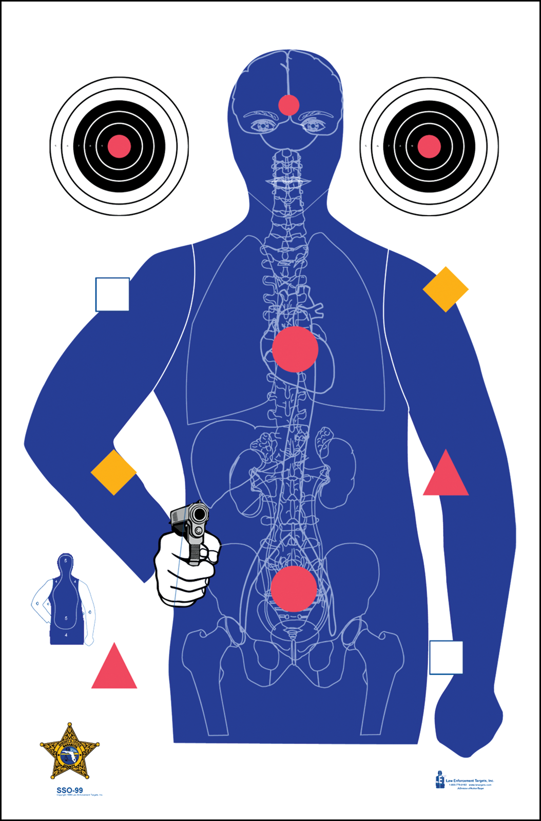 Action Target SSO-99 Sarasota Sheriff's Office Silhouette/Vitals Paper Hanging Target 23" x 35" Blue 100/Box
