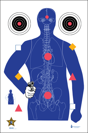 Action Target SSO-99 Sarasota Sheriff's Office Silhouette/Vitals Paper Hanging Target 23" x 35" Blue 100/Box