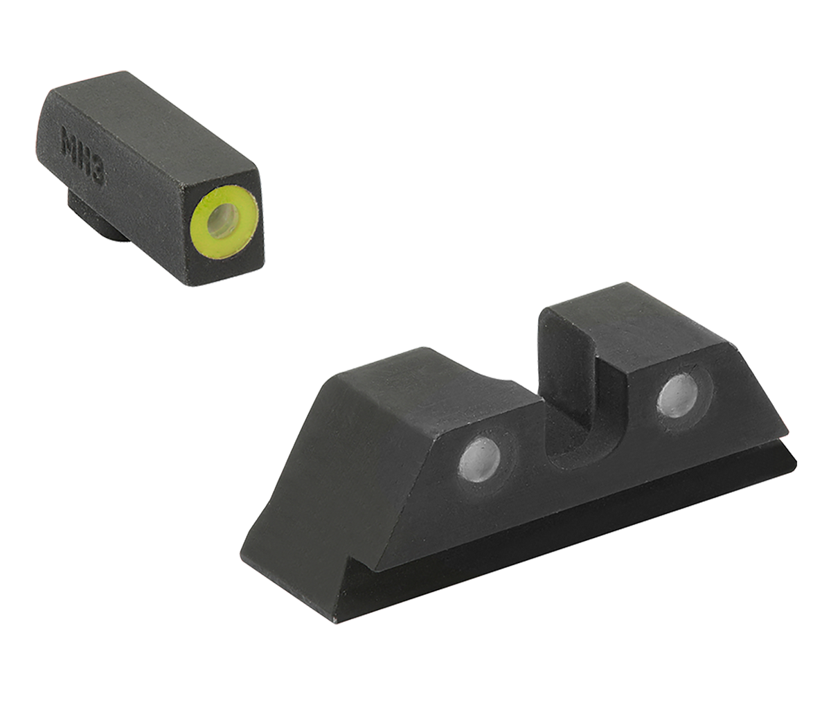 Meprolight USA Hyper-Bright Sight Set for Glock 17/17L/19/22 Green Tritium Yellow Outline Front