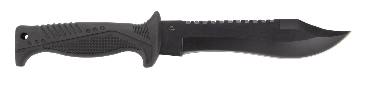S.O.G Pinnacle Bowie HQ 7.5" Clip Point 420 SS Fixed Blade Knife - Black GRN Handle