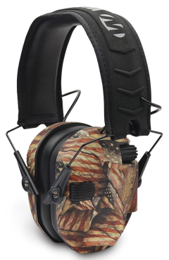 Walkers Game Ear Razor Slim Electronic Muff 23 dB Over the Head USA Flag w/Black Polymer
