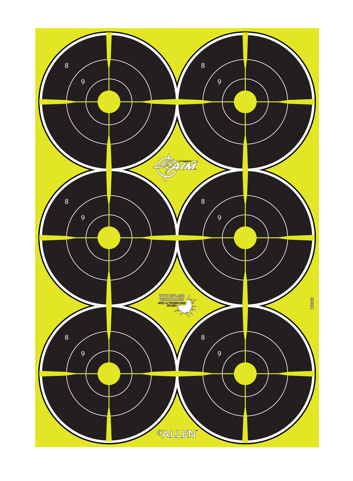 EZ-Aim 15355 Splash Reactive Bullseye Hanging Paper Target 12" x 18" Black/Yellow 8 Pack