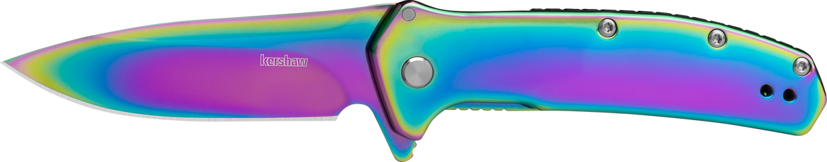 Kershaw Outcome 2.80" Folding Drop Point Plain 8Cr13MoV - Rainbow PVD SS Handle