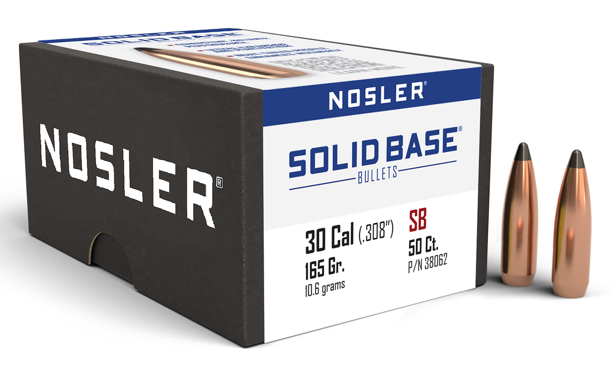 Nosler Solid Base .30 Cal 165gr Soft Point Reloading Bullets - 50/Box