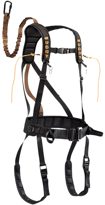 Muddy The Safeguard XL Tree Stand Safety Harness Lightweight Padded Nylon - 44 in Max Waist 300 lb Capacity - Black