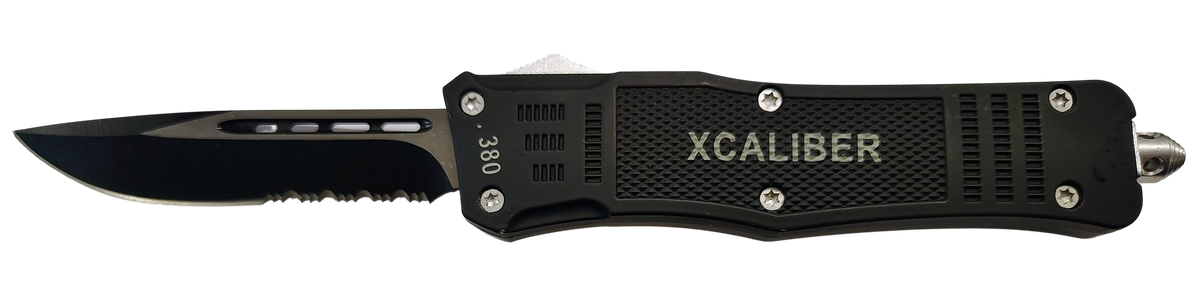 Xcaliber Knife Company 380 ACP Large 3.80" OTF Part Serrated Black 440C SS Blade, 5.30" Steel Handle