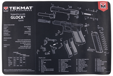 TekMat TEKR17GLOCKG4 Glock Gen4 Cleaning Mat Black/White Rubber 11"x17" Glock Gen4 Parts Diagram