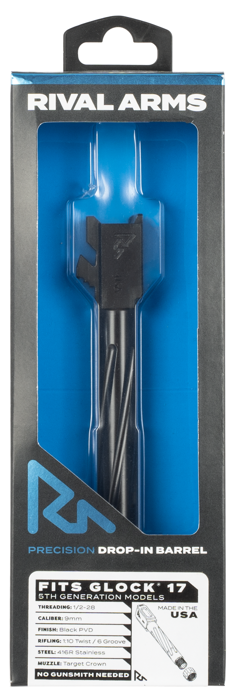 Rival Arms Precision V1 Match Grade 9mm Luger 4.49" Threaded Barrel for Glock 17 Gen5 - Black PVD