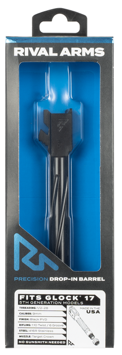 Rival Arms Precision V1 Match Grade 9mm Luger 4.49" Threaded Barrel for Glock 17 Gen5 - Black PVD