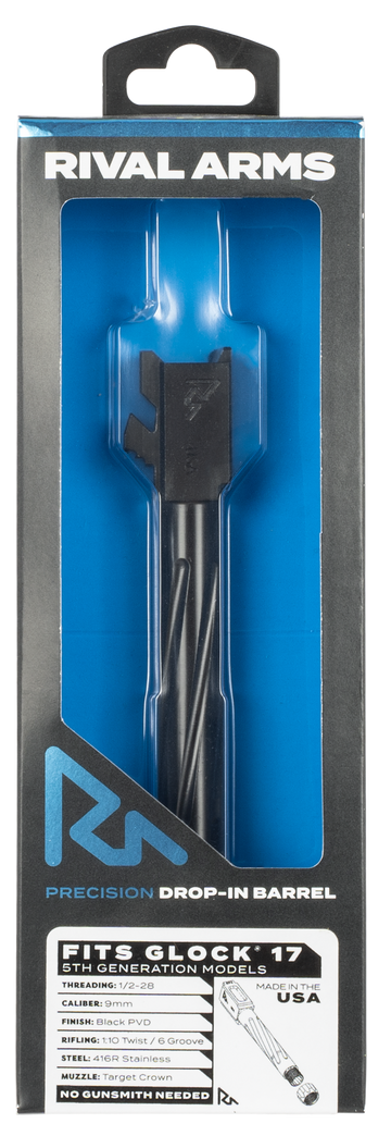 Rival Arms Precision V1 Match Grade 9mm Luger 4.49" Threaded Barrel for Glock 17 Gen5 - Black PVD