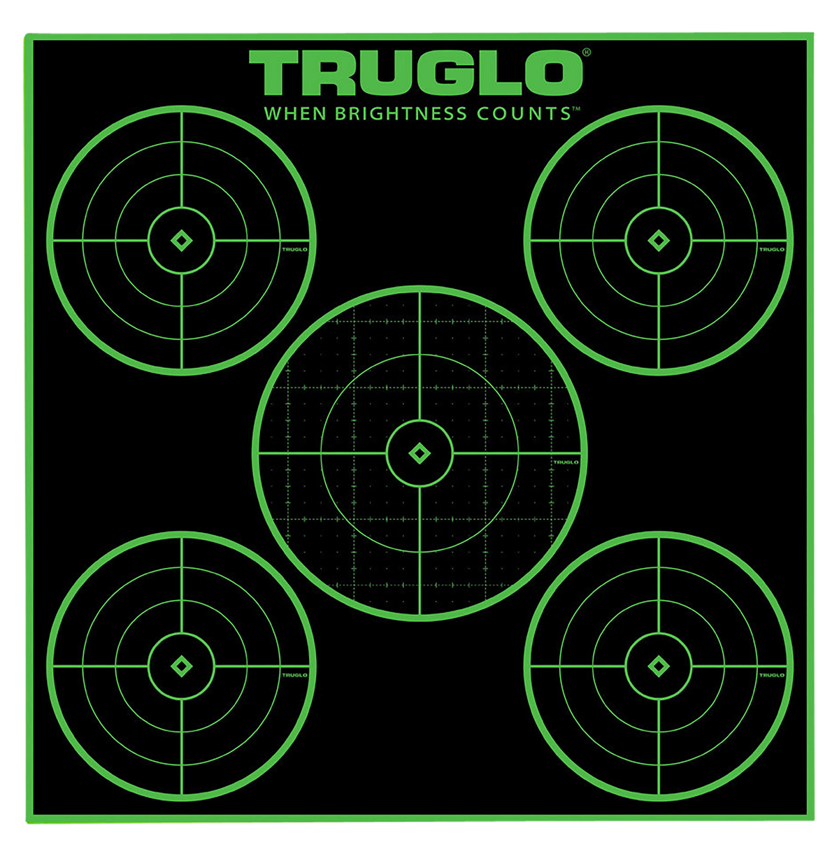 TruGlo Tru-See 5-Bull Target Self-Adhesive Heavy Paper 12x12 5-Bullseye 25 Pack - Black/Green
