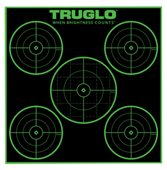 TruGlo Tru-See 5-Bull Target Self-Adhesive Heavy Paper 12x12 5-Bullseye 25 Pack - Black/Green