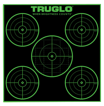TruGlo Tru-See 5-Bull Target Self-Adhesive Heavy Paper 12x12 5-Bullseye 25 Pack - Black/Green