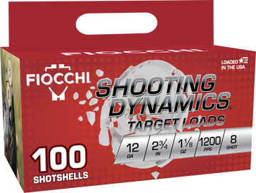 Fiocchi Shooting Dynamics 12 Gauge 2.75" 1-1/8oz #8 Shot 100 Bx/2 Cs - Box or Case