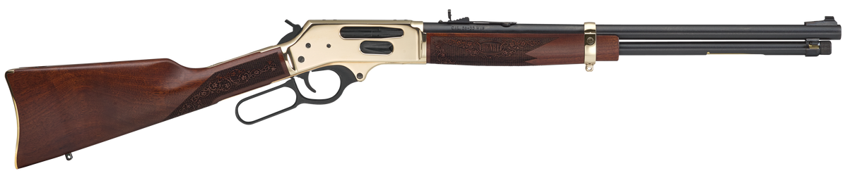 Henry Side Gate Lever Action 30-30 Win 20" 5+1 Blued Barrel Polished Brass Receiver American Walnut Stock - Full Size, Right Hand
