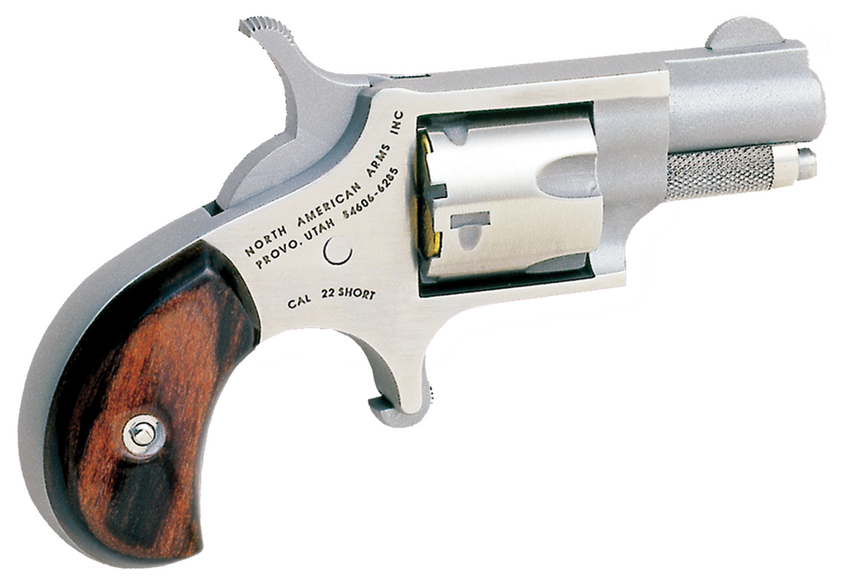 North American Arms 22S Mini-Revolver 22 Short 1.13" 5-Rd SAO Revolver - Stainless, Rosewood Birdshead Grip